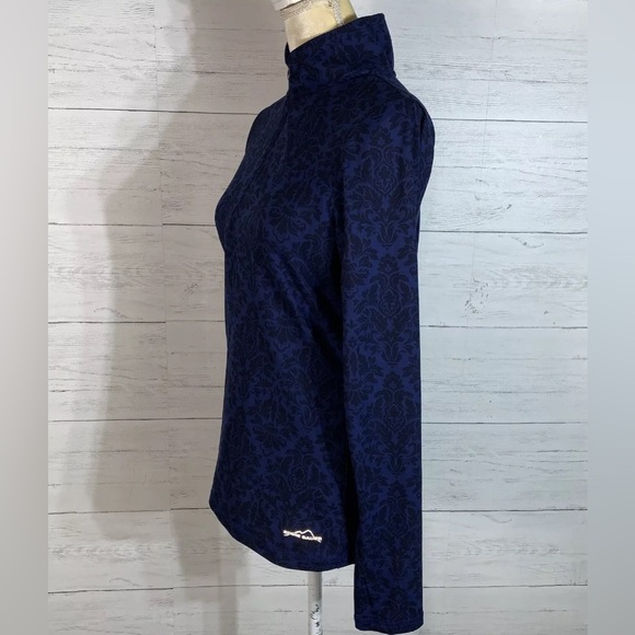 Eddie Bauer 1/4 Zip Pullover Women’s Small Paisley poly Spandex Blurple Slits - Picture 4 of 9